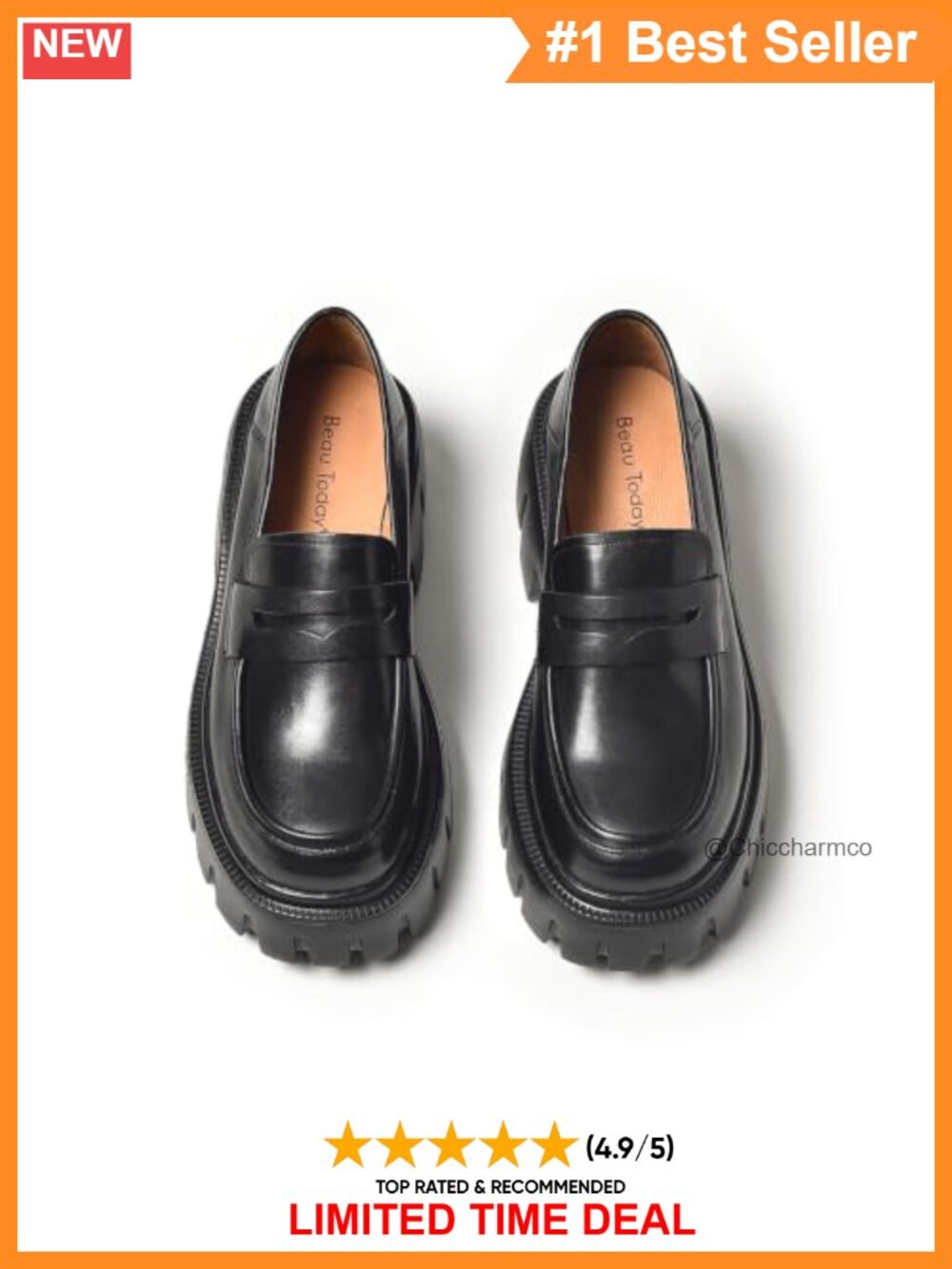 Chunky Platform Loafers Full Grain Leather Slip On Lug Sole Women